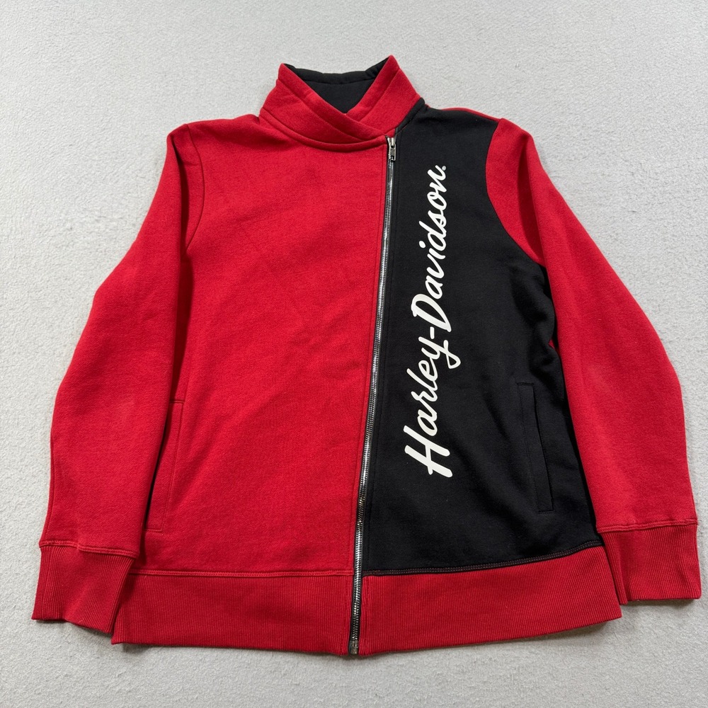 Harley-Davidson Jacket Women's Large Red Black Colorblock Mockneck Moto Biker